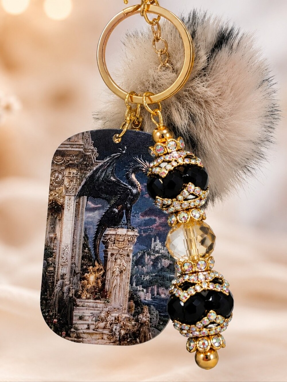 Fantasy Dragon Keychain | Handmade Beaded Gothic Keychain Charm